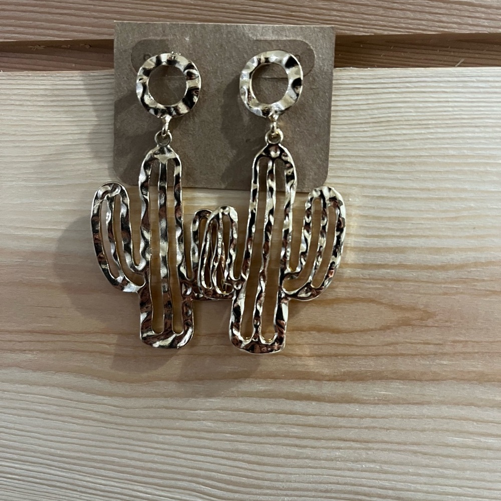 Gold Tone Cactus Earring | Fashion Jewelry